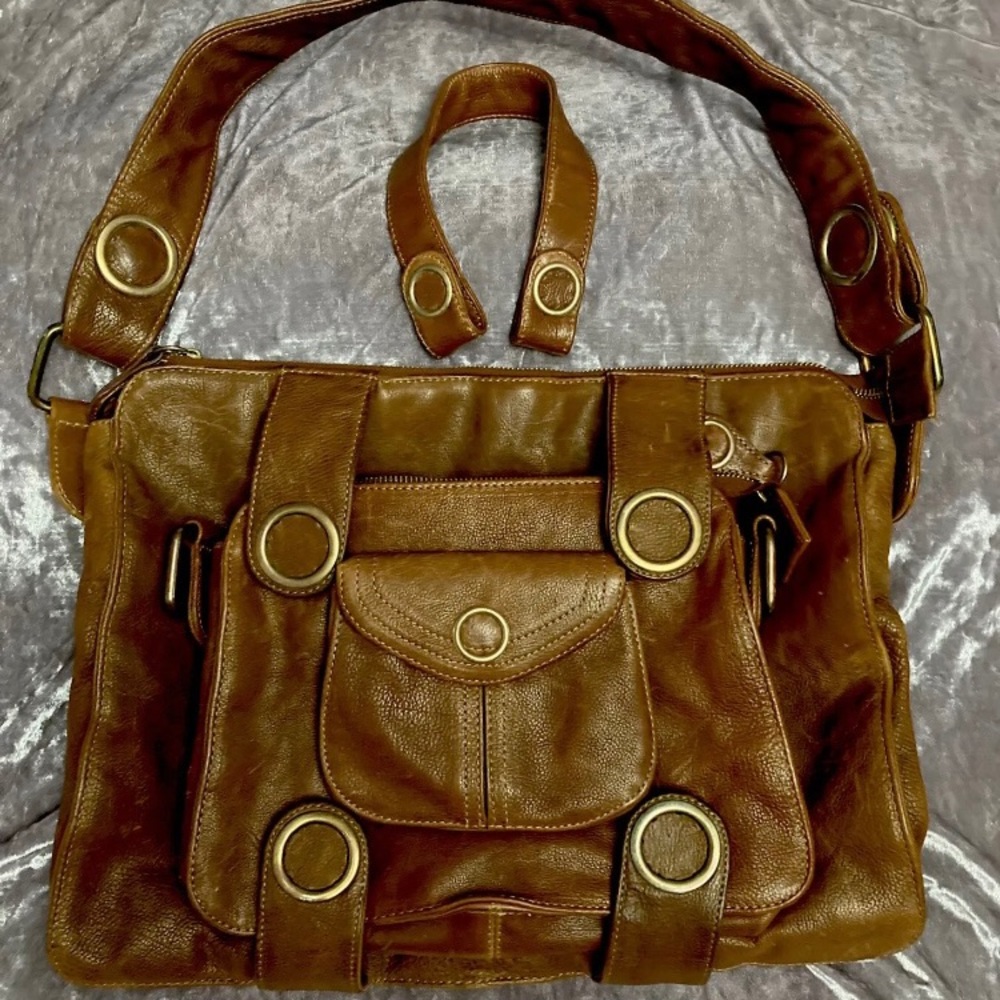 DUE FARINA Brown Leather handbag, convertible 2 Bags In 1, Versatile & Stylish